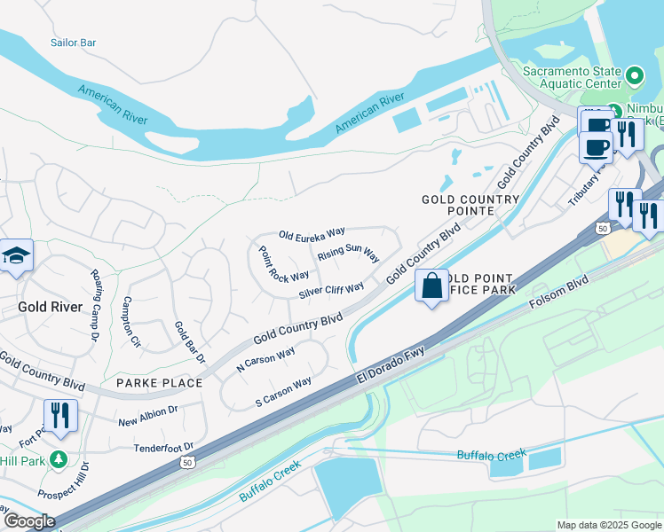 map of restaurants, bars, coffee shops, grocery stores, and more near 11908 Rising Sun Way in Gold River