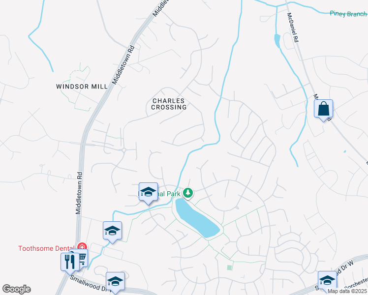 map of restaurants, bars, coffee shops, grocery stores, and more near 9661 Bergamont Court in Waldorf