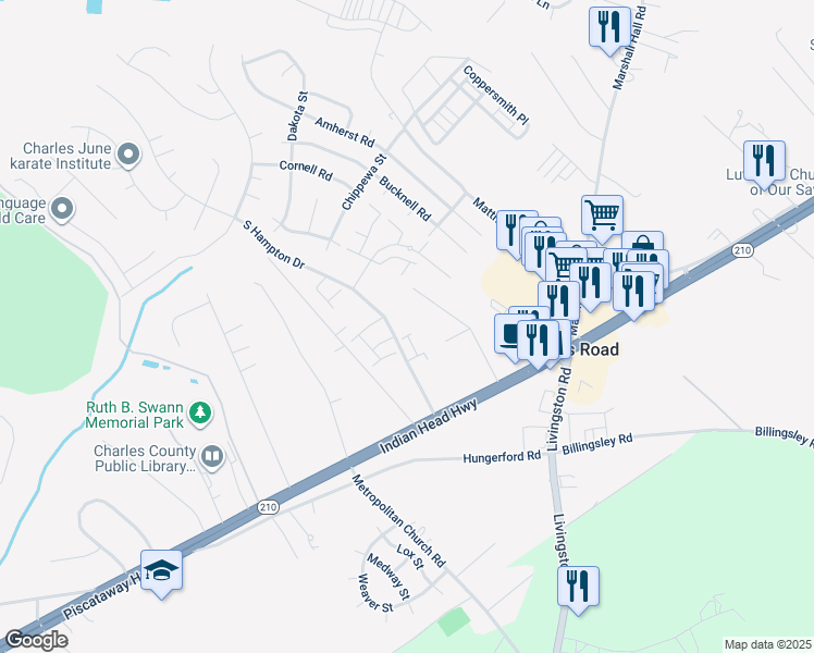 map of restaurants, bars, coffee shops, grocery stores, and more near 6724 Pauline Court in Bryans Road