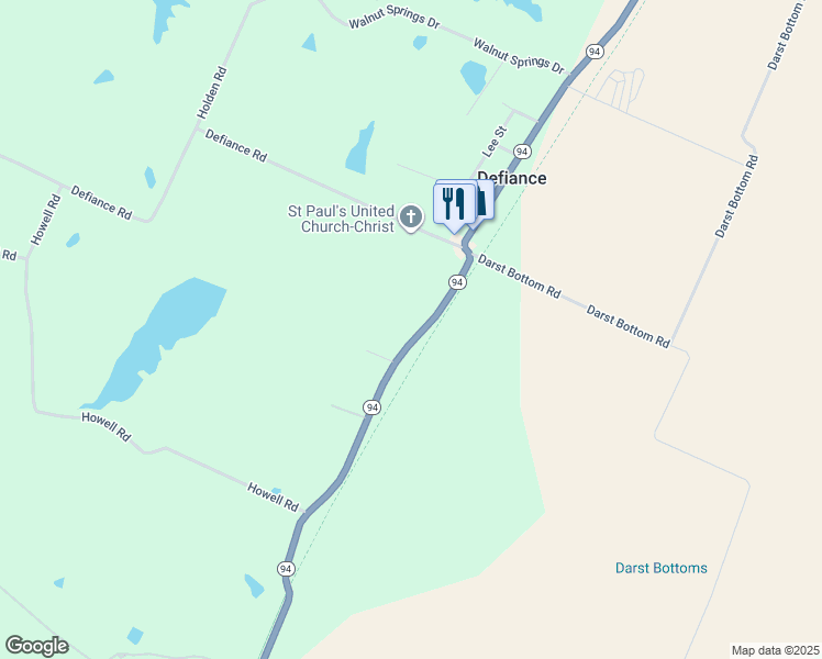 map of restaurants, bars, coffee shops, grocery stores, and more near 3087 South Missouri 94 in Defiance