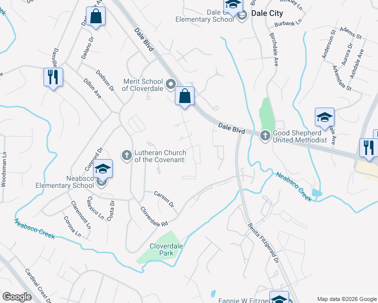 map of restaurants, bars, coffee shops, grocery stores, and more near 3500 Castle Hill Drive in Woodbridge