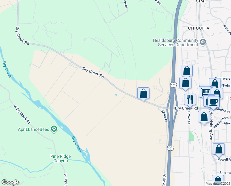 map of restaurants, bars, coffee shops, grocery stores, and more near 724 Dry Creek Road in Healdsburg
