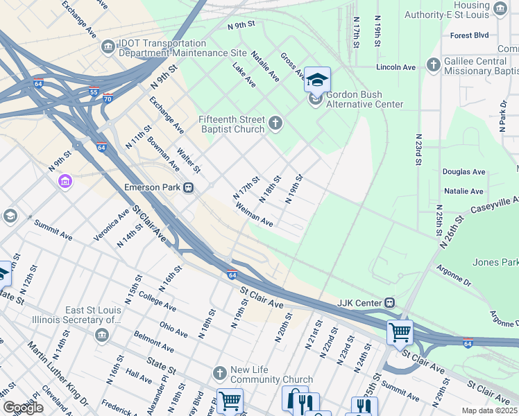 map of restaurants, bars, coffee shops, grocery stores, and more near 1809 Exchange Avenue in East St. Louis