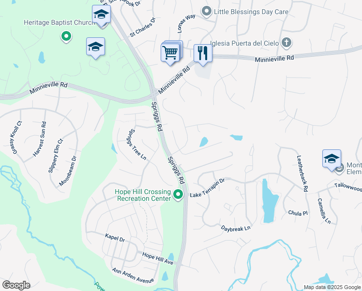 map of restaurants, bars, coffee shops, grocery stores, and more near 15035 Adelman Run Court in Woodbridge