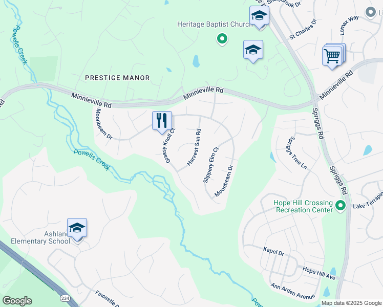 map of restaurants, bars, coffee shops, grocery stores, and more near 5922 Harvest Sun Road in Woodbridge