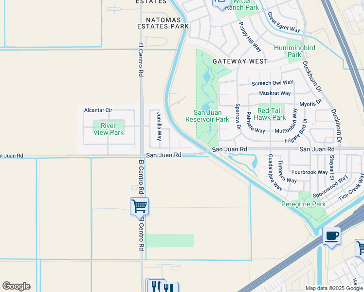 map of restaurants, bars, coffee shops, grocery stores, and more near 6 Mencia Court in Sacramento