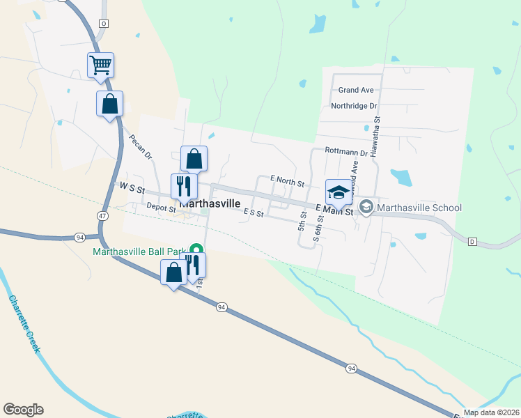 map of restaurants, bars, coffee shops, grocery stores, and more near in Marthasville