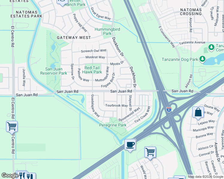 map of restaurants, bars, coffee shops, grocery stores, and more near 29 Stilt Court in Sacramento