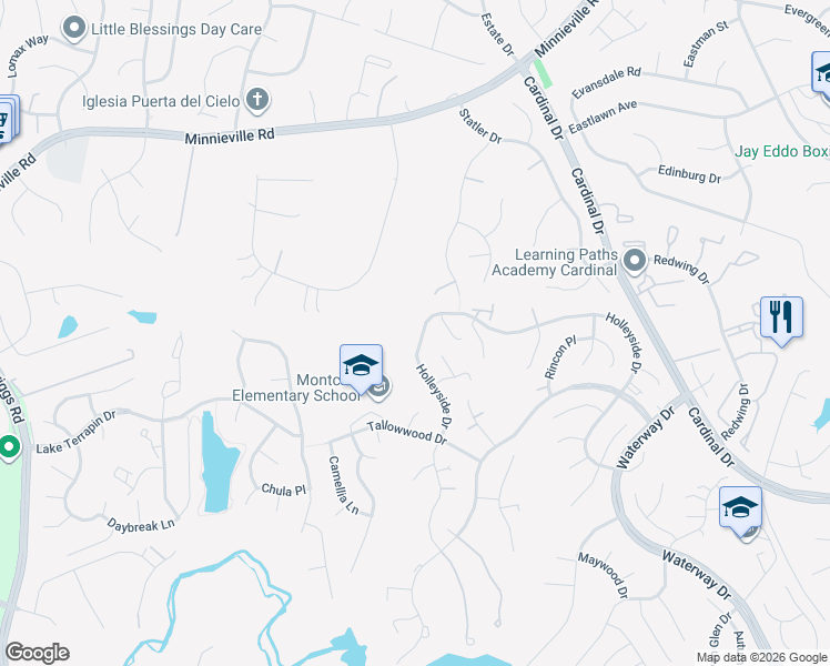 map of restaurants, bars, coffee shops, grocery stores, and more near 15085 Holleyside Drive in Montclair