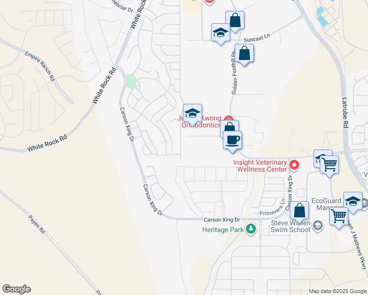 map of restaurants, bars, coffee shops, grocery stores, and more near 4841 Monte Mar Drive in El Dorado Hills