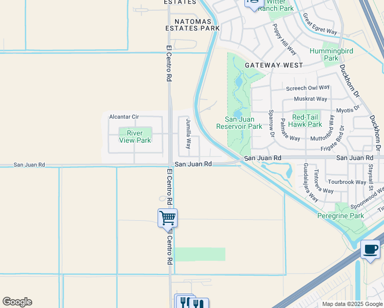 map of restaurants, bars, coffee shops, grocery stores, and more near 3400 Jumilla Way in Sacramento
