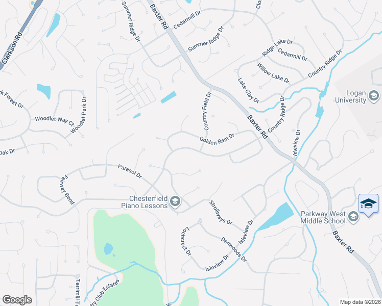 map of restaurants, bars, coffee shops, grocery stores, and more near 15354 Country Ridge Drive in Chesterfield