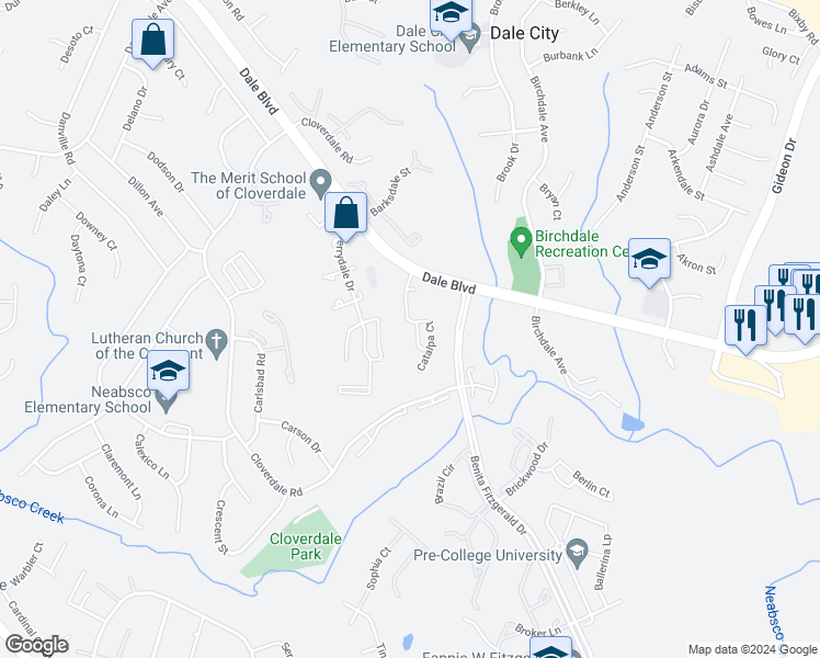 map of restaurants, bars, coffee shops, grocery stores, and more near 15064 Catbrier Court in Woodbridge