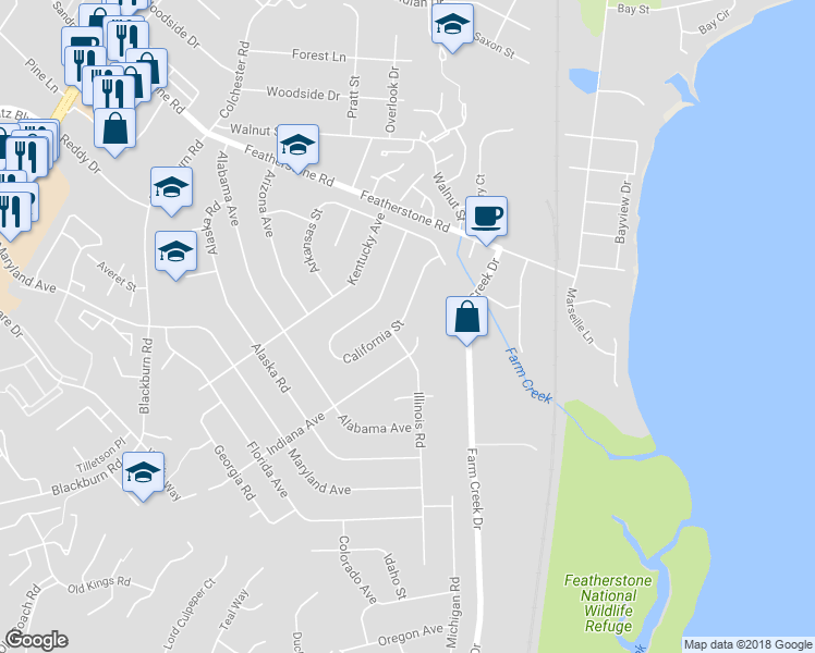 map of restaurants, bars, coffee shops, grocery stores, and more near 1472 California Street in Woodbridge