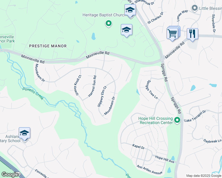map of restaurants, bars, coffee shops, grocery stores, and more near 15005 Starry Night Court in Woodbridge