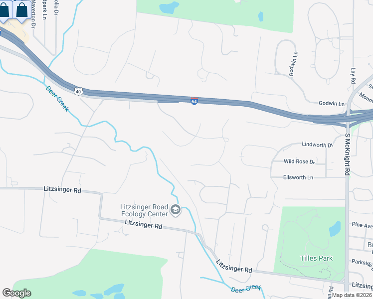 map of restaurants, bars, coffee shops, grocery stores, and more near 22 Rolling Rock Court in St. Louis