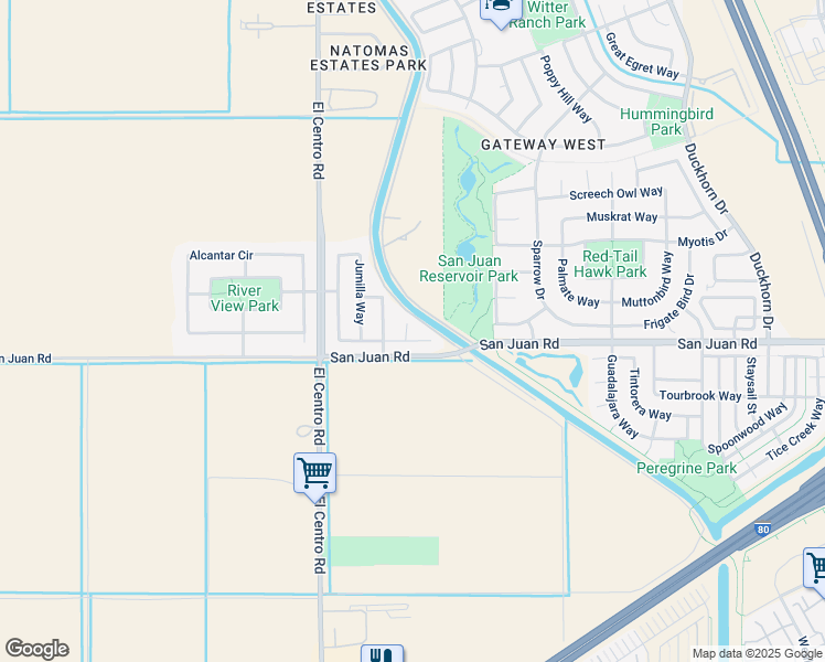 map of restaurants, bars, coffee shops, grocery stores, and more near 6 Mencia Court in Sacramento