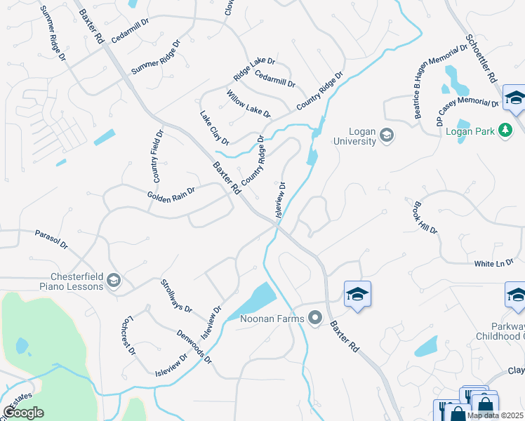 map of restaurants, bars, coffee shops, grocery stores, and more near 2271 Baxter Road in Chesterfield