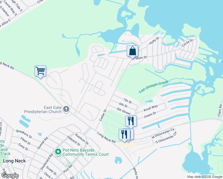 map of restaurants, bars, coffee shops, grocery stores, and more near 26117 Red Wing Lane in Millsboro