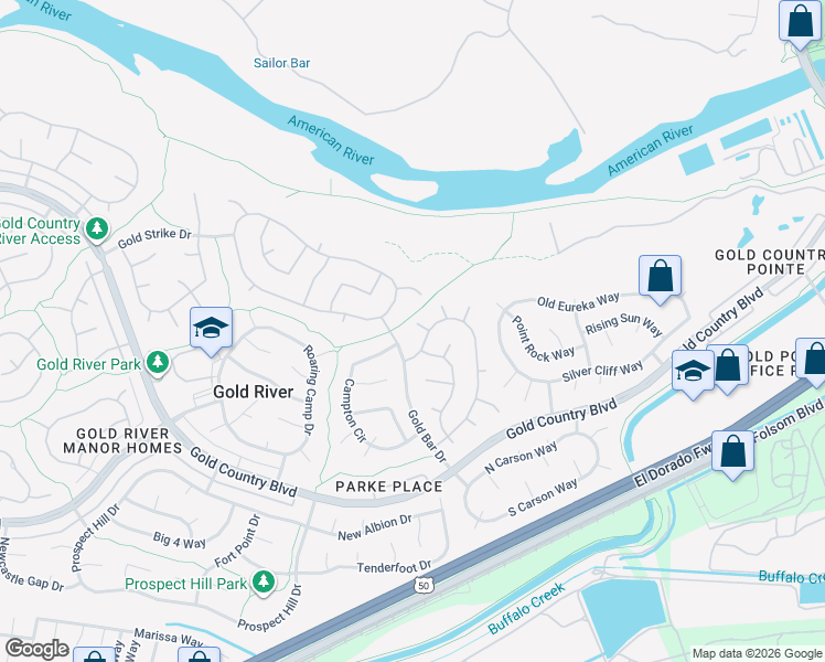 map of restaurants, bars, coffee shops, grocery stores, and more near 11750 Quail Bar Court in Gold River