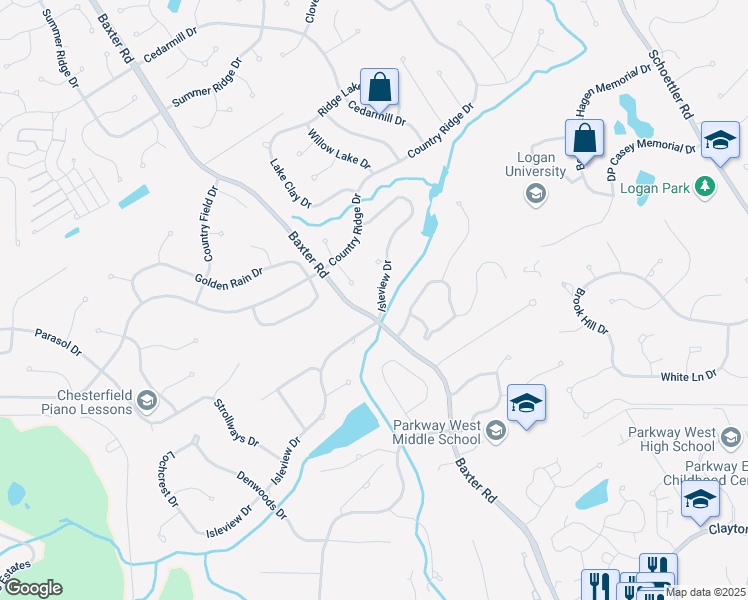 map of restaurants, bars, coffee shops, grocery stores, and more near 15091 Isleview Drive in Chesterfield