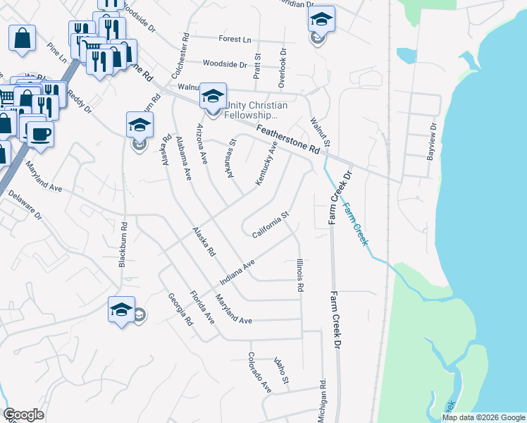map of restaurants, bars, coffee shops, grocery stores, and more near 1431 California Street in Woodbridge