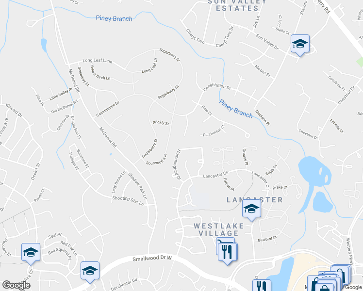 map of restaurants, bars, coffee shops, grocery stores, and more near 4737 Hummingbird Drive in Waldorf