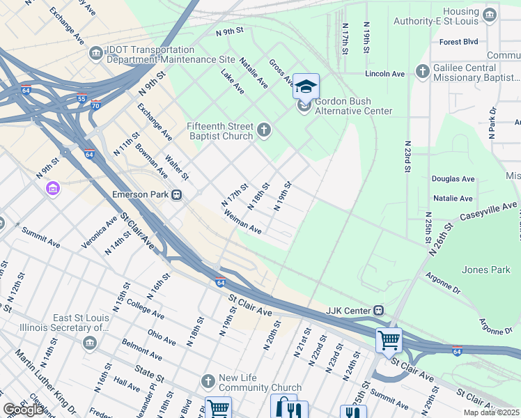 map of restaurants, bars, coffee shops, grocery stores, and more near 1809 Exchange Avenue in East St. Louis