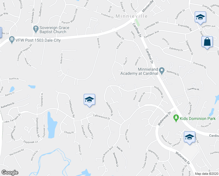 map of restaurants, bars, coffee shops, grocery stores, and more near 15094 Holleyside Drive in Dumfries