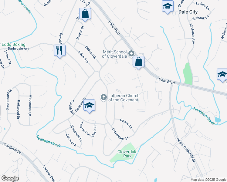 map of restaurants, bars, coffee shops, grocery stores, and more near 15001 Cardin Place in Woodbridge