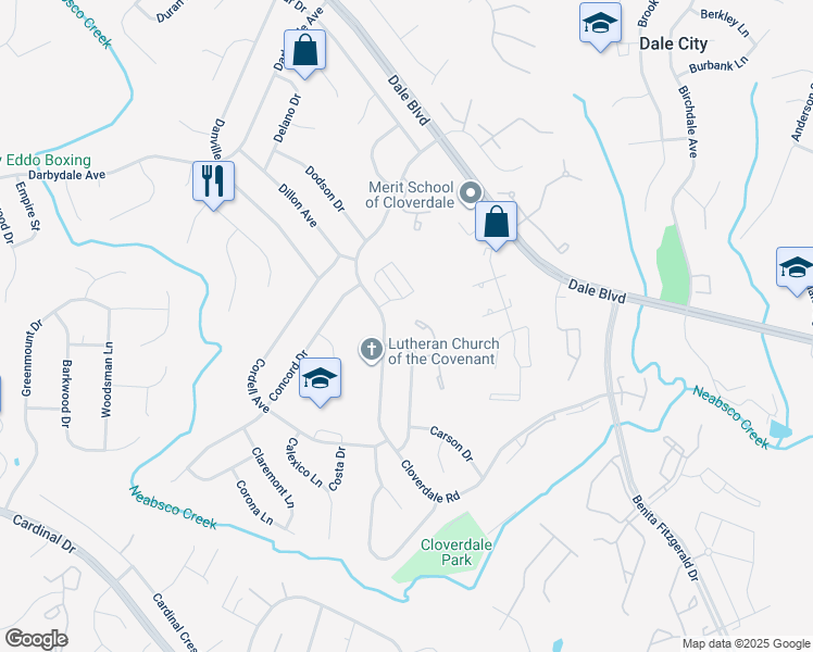 map of restaurants, bars, coffee shops, grocery stores, and more near 15001 Cardin Place in Woodbridge