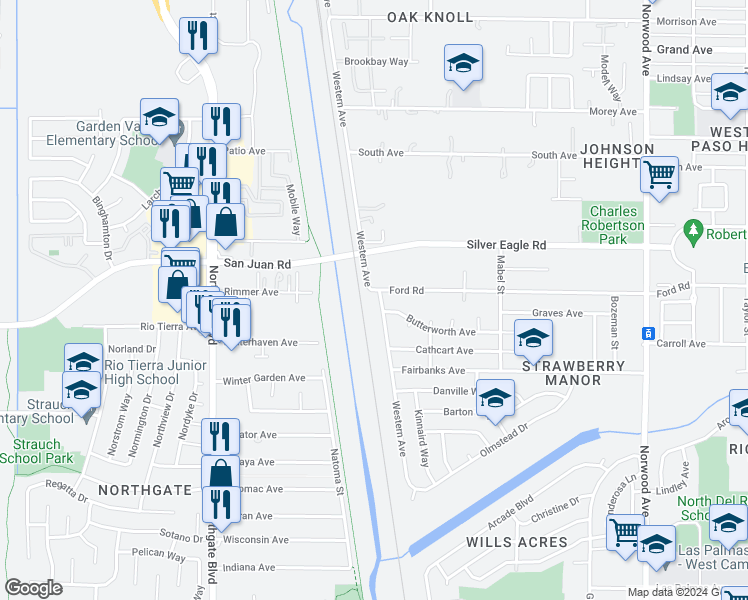 map of restaurants, bars, coffee shops, grocery stores, and more near 3361 Western Avenue in Sacramento