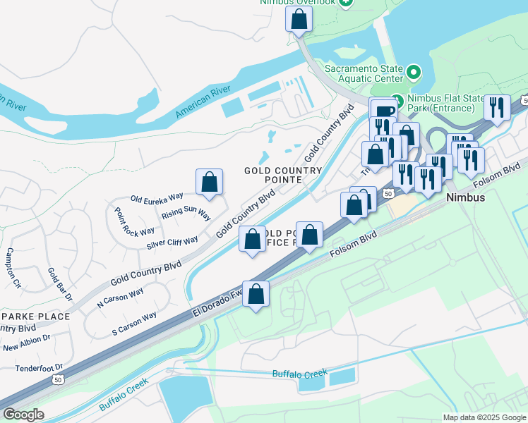 map of restaurants, bars, coffee shops, grocery stores, and more near 12036 Gold Arbor Lane in Gold River