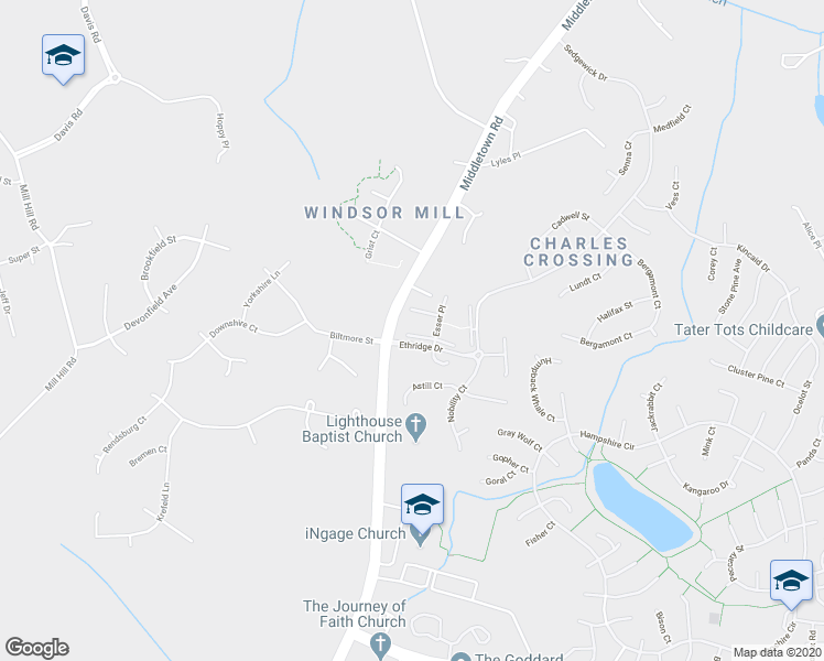 map of restaurants, bars, coffee shops, grocery stores, and more near 9858 Moffit Place in Waldorf