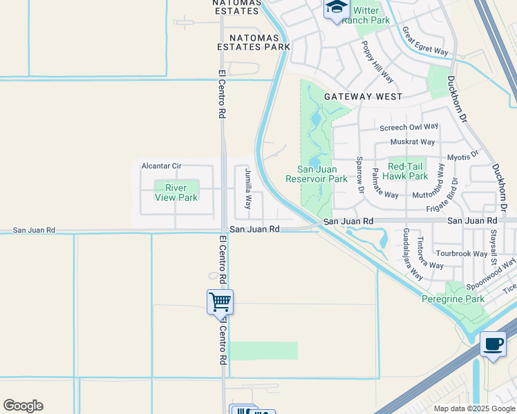 map of restaurants, bars, coffee shops, grocery stores, and more near 3405 Jabbour Way in Sacramento