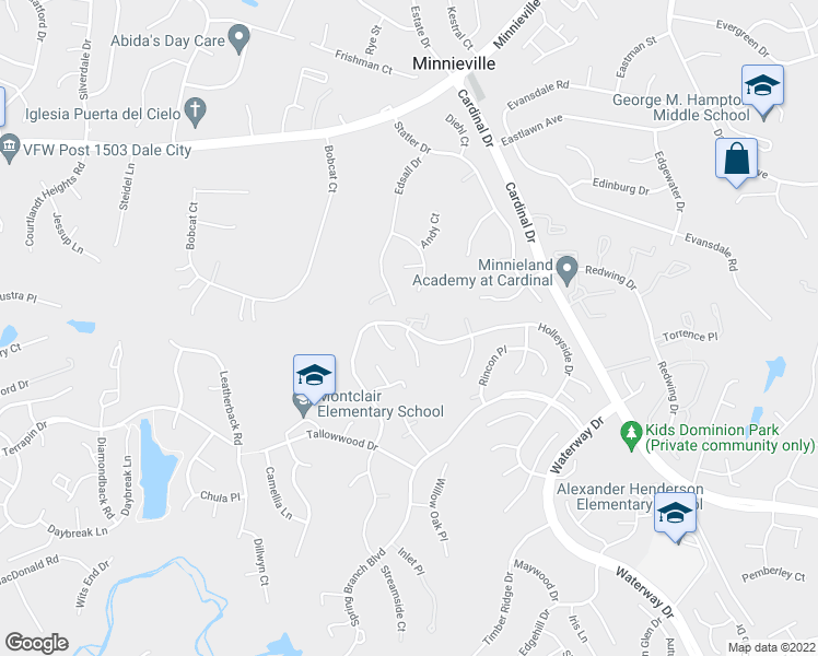 map of restaurants, bars, coffee shops, grocery stores, and more near Holleyside Dr & Bridgeport Dr in Montclair