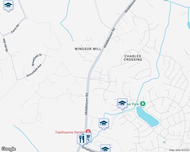 map of restaurants, bars, coffee shops, grocery stores, and more near 9858 Moffit Place in Waldorf
