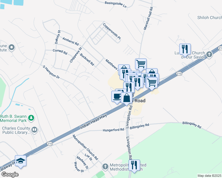 map of restaurants, bars, coffee shops, grocery stores, and more near 106 Gentry Court in Bryans Road