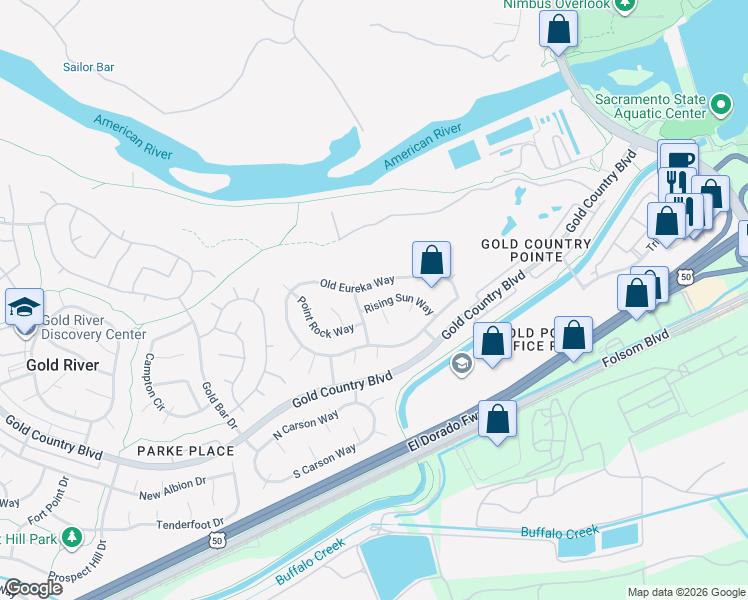 map of restaurants, bars, coffee shops, grocery stores, and more near 11908 Rising Sun Way in Gold River