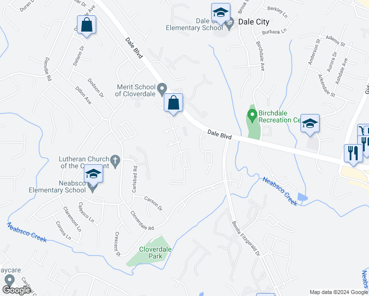 map of restaurants, bars, coffee shops, grocery stores, and more near 3489 Castle Hill Drive in Woodbridge
