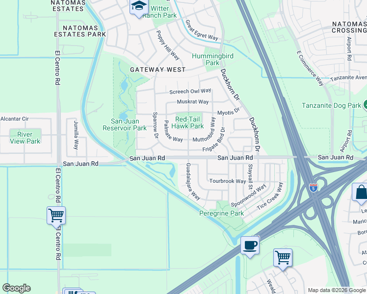 map of restaurants, bars, coffee shops, grocery stores, and more near 3007 Sparrow Drive in Sacramento