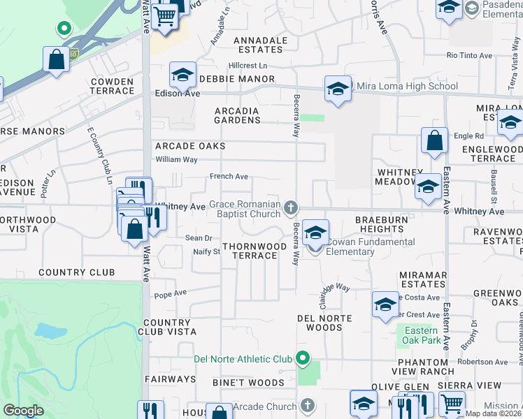 map of restaurants, bars, coffee shops, grocery stores, and more near 3763 North Edge Drive in Sacramento