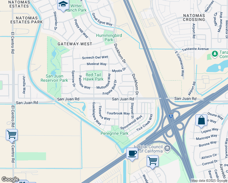 map of restaurants, bars, coffee shops, grocery stores, and more near 3341 Myna Way in Sacramento