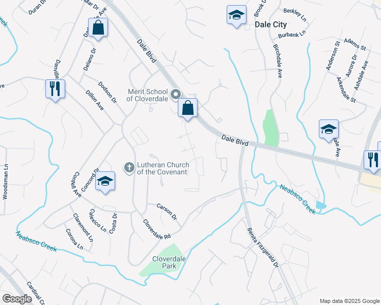map of restaurants, bars, coffee shops, grocery stores, and more near 3503 Crag Mews in Woodbridge