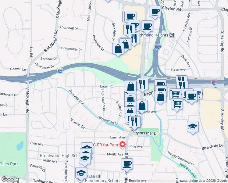 map of restaurants, bars, coffee shops, grocery stores, and more near 8877 Flamingo Court in Brentwood
