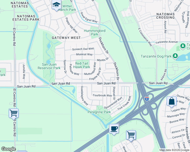 map of restaurants, bars, coffee shops, grocery stores, and more near 29 Stilt Court in Sacramento
