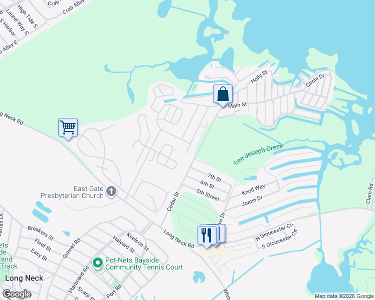map of restaurants, bars, coffee shops, grocery stores, and more near 26117 Red Wing Lane in Millsboro