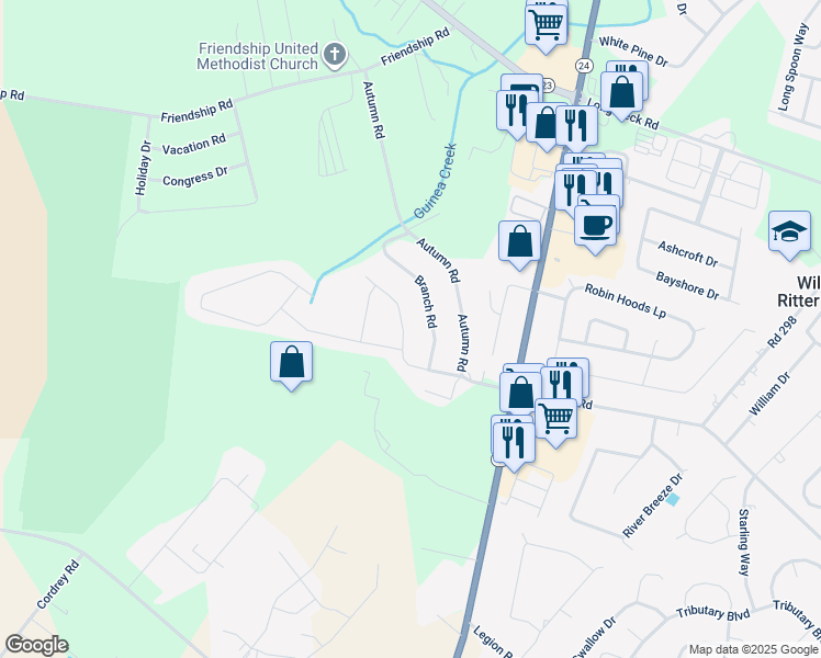 map of restaurants, bars, coffee shops, grocery stores, and more near 28078 Alderwood Loop in Millsboro
