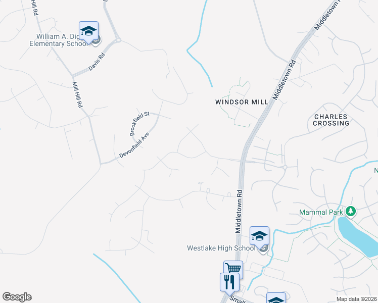 map of restaurants, bars, coffee shops, grocery stores, and more near 2018 Downshire Court in Waldorf