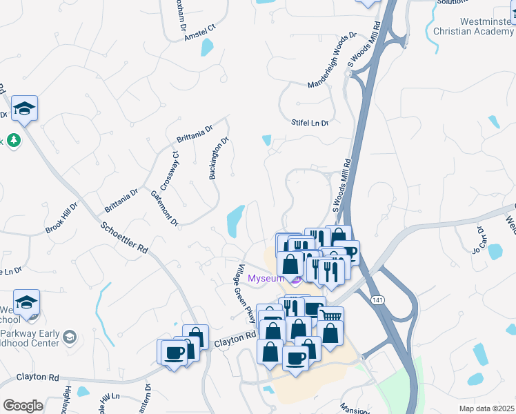 map of restaurants, bars, coffee shops, grocery stores, and more near 2003 Country Cork Drive in Chesterfield
